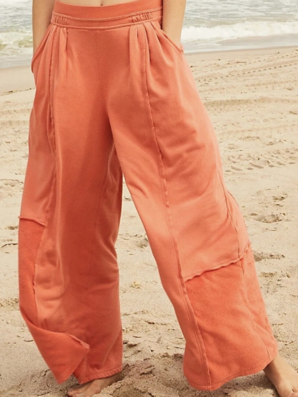 FP Movement Orange Rava Wide Leg Patchwork Terry Pants Medium - Picture 4 of 16
